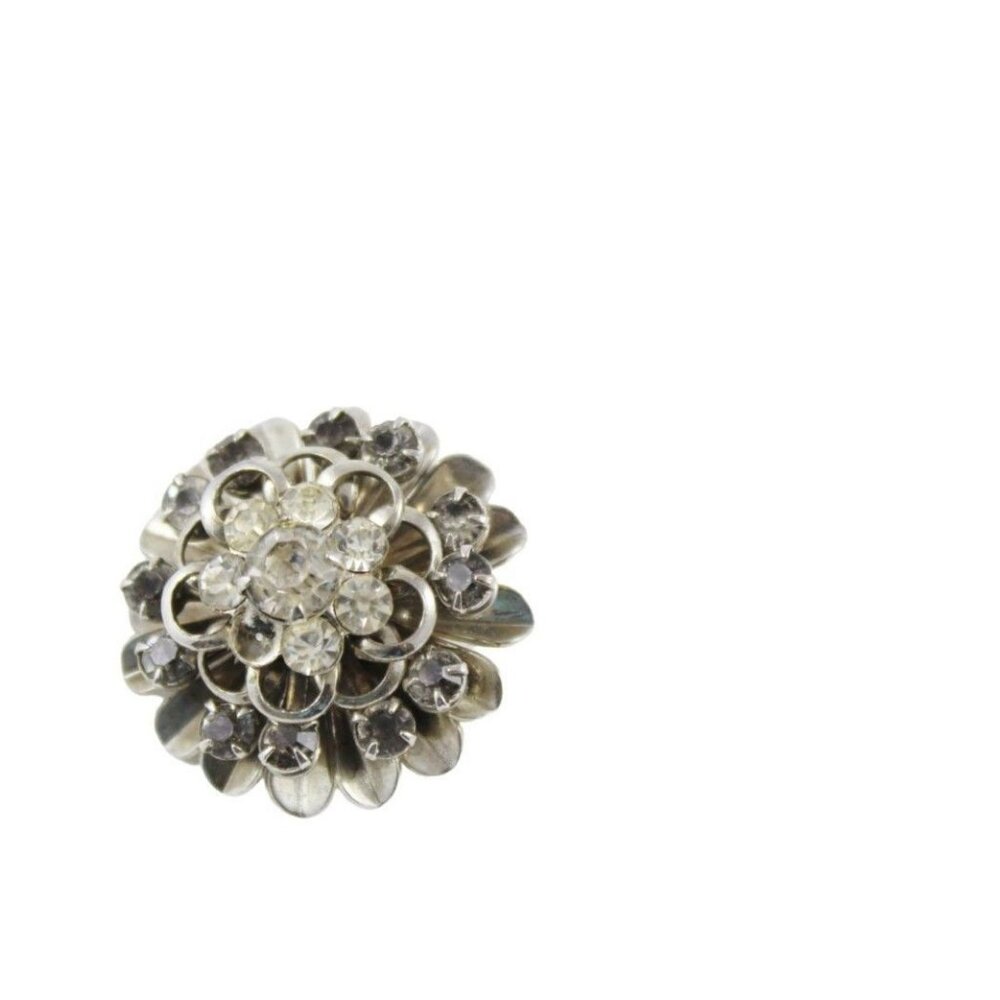 Vintage Silver Rhinestone Floral Brooch Pin